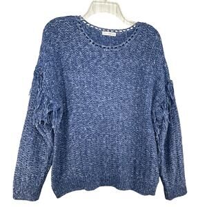 Ulla‎ Johnson Blue Fringe Sweater Size M Arquette Boho Casual 100% Cotton